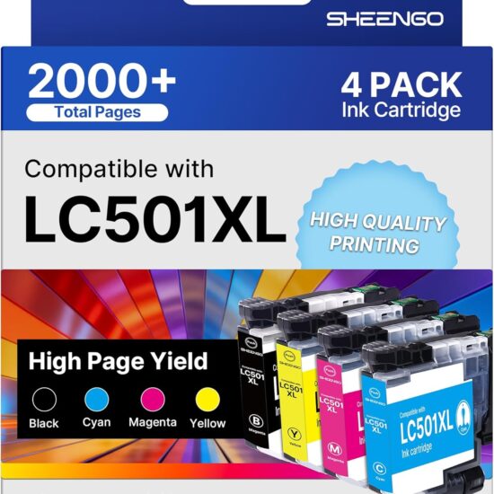LC501XL Ink Cartridges High Yield Compatible for Brother LC501XL LC501 Ink Cartridges LC501 XL use for Brother Printer MFC-J1360DW MFC-J1410DW MFC-J1260W (Black Cyan Magenta Yellow, 4Pack)