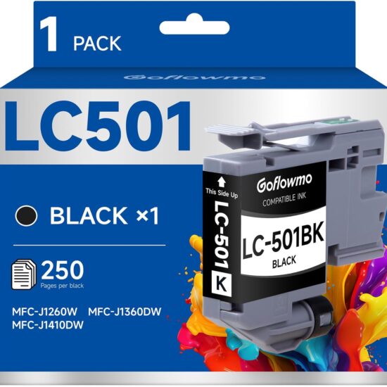 LC501 Ink Cartridges 4 Pack Replacement for Brother LC501 Ink Cartridges Compatible with MFC-J1260DW MFC-J1360DW MFC-J1410DW Printer (Black, Cyan, Magenta, Yellow)