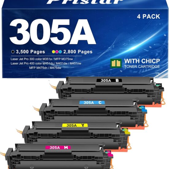 305A Toner Cartridge 4-Piece Combo Pack Compatible for HP 305A 305X Replacement for HP Color Laser Jet Pro 400 Color MFP M451dn M451dw M451nw M475dn M475dw M375nw Printer (Black/Cyan/Magenta/Yellow)
